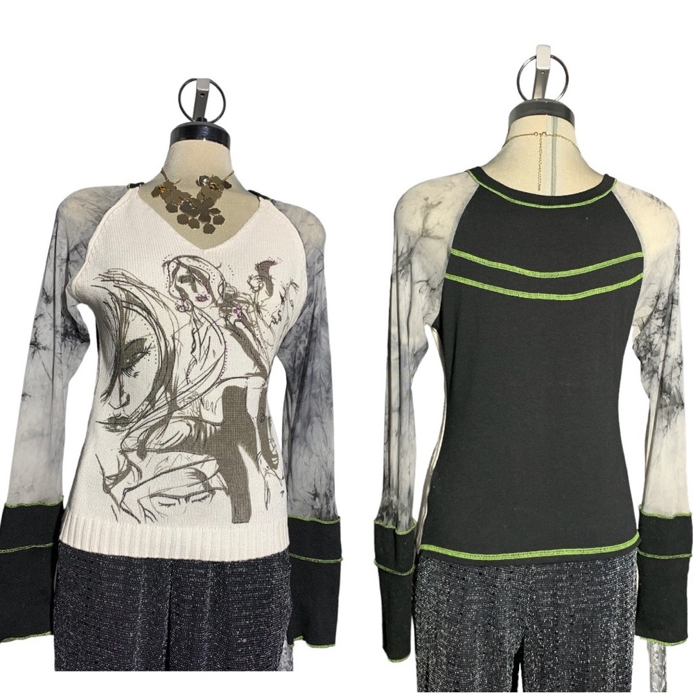 Mosquito  White and  Black  Designer Suéter Front Print Size M
